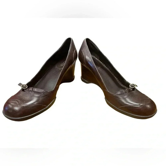 Aldo  Leather Square Toe Wedge Heel Mary Jane Shoe Size 7.5/38 - Picture 6 of 8